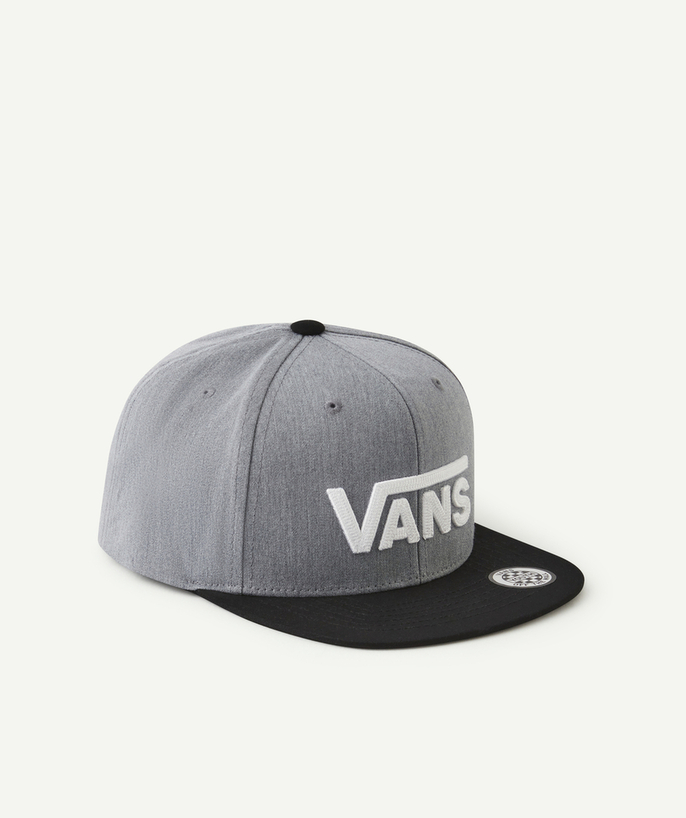   - GREY AND BLACK DROP V CAP WITH WHITE EMBROIDERED LOGO