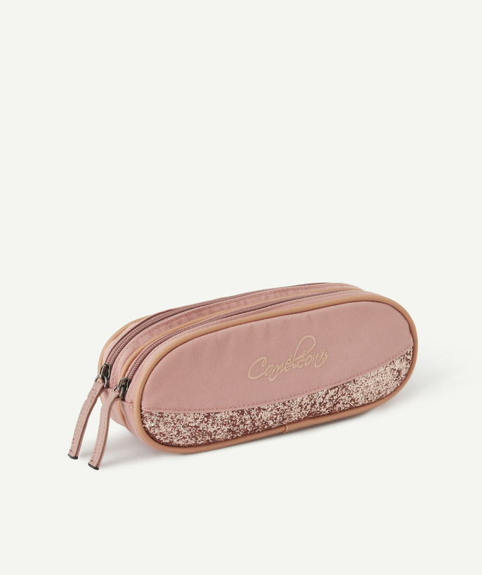   - VINTAGE GLOSSY PINK DOUBLE-COMPARTMENT PENCIL CASE