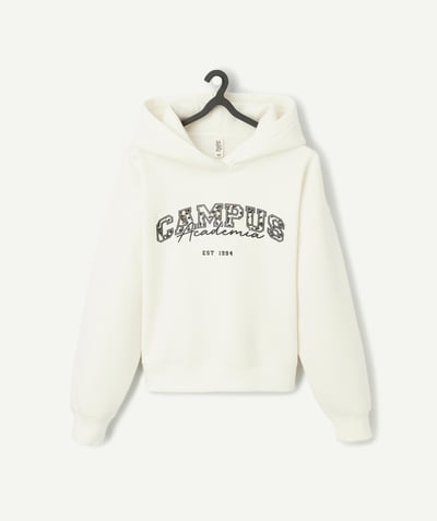 CategoryModel (8824666751118@2676)  - sweat à capuche fille en fibres recyclées blanc thème campus