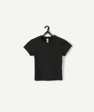 CategoryModel (8821764751502@435)  - T-shirt met korte mouwen voor meisjes in geribd zwart biologisch katoen