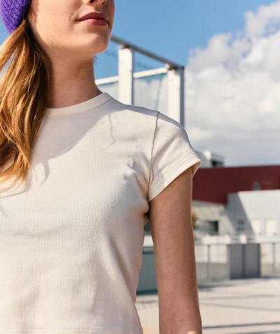CategoryModel (8821764751502@435)  - T-shirt met korte mouwen voor meisjes in geribd wit biologisch katoen