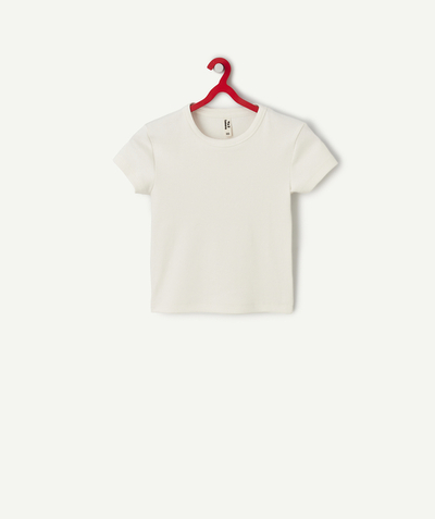 CategoryModel (8821760524430@184)  - T-shirt met korte mouwen voor meisjes in geribd ecru biologisch katoen