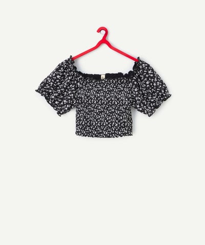 CategoryModel (8824437964942@502)  - zwart T-shirt met korte mouwen en bloemenprint voor meisjes in viscose