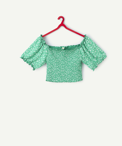 CategoryModel (8821760524430@184)  - T-shirt met korte mouwen voor meisjes in groene viscose met bloemenprint
