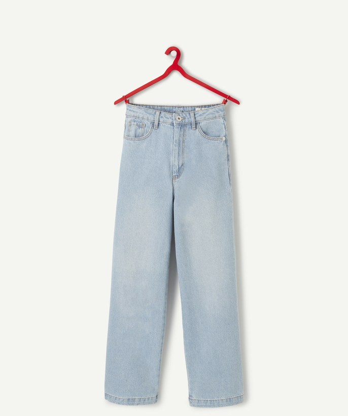   - WIJDE BROEKSPIJPEN VOOR MEISJES IN LOW-IMPACT BLAUW DENIM MET HOGE TAILLEBAND