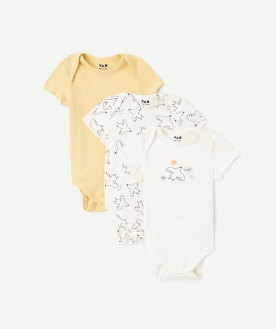 CategoryModel (8821750857870@823)  - lot de 3 bodies bébé en coton bio uni jaune et imprimé thème oiseaux