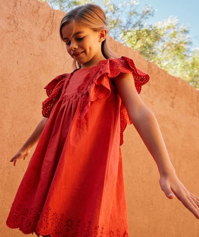 CategoryModel (8824503042190@76)  - robe manches courtes fille rouge avec broderies et volants