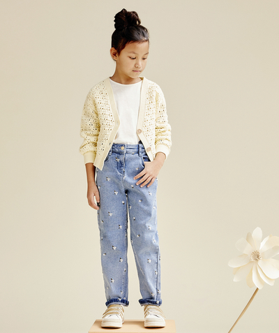 CategoryModel (8821758492814@160)  - pantalon mom fille en denim low impact avec broderies fleurs