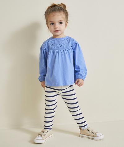 CategoryModel (8825420972174@149)  - GERIBDE LEGGING VOOR BABYMEISJES IN ECRU BIOLOGISCH KATOEN MET BLAUWE STREPEN