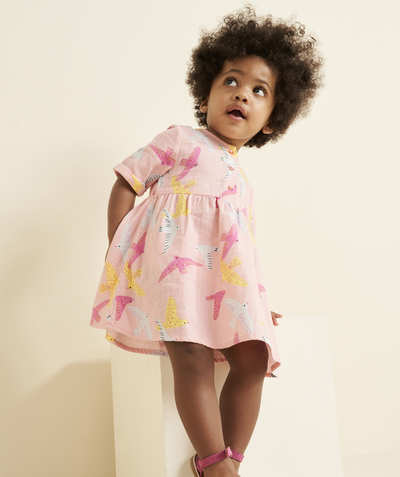 CategoryModel (8821752463502@361)  - robe manches courtes bébé fille en coton bio rose et imprimé oiseaux