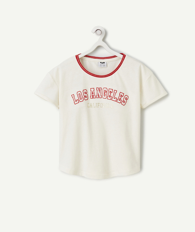 CategoryModel (8824830591118@17)  - T-SHIRT FILLE EN COTON BIO BLANC MESSAGE LOS ANGELES