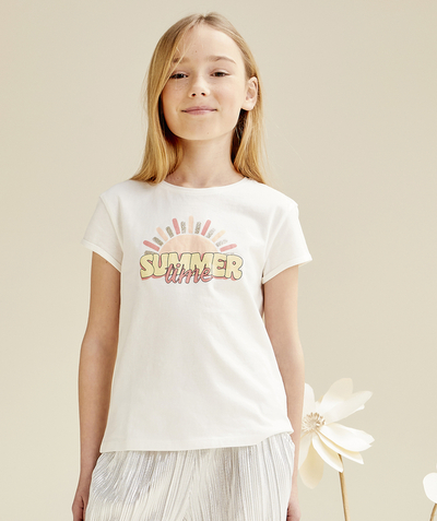 CategoryModel (8825060655246@19)  - T-SHIRT FILLE EN COTON BIO BLANC AVEC MESSAGE SUMMER TIME ET SOLEIL