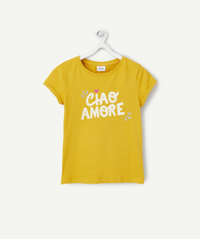 CategoryModel (8824503042190@78)  - T-SHIRT MANCHES COURTES FILLE EN COTON BIO JAUNE AVEC MESSAGE 