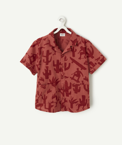 CategoryModel (8821761343630@224)  - rood katoenen jongenshemd met korte mouwen en cactusprint