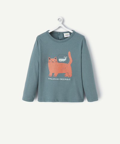 CategoryModel (8825518719118@5)  - T-SHIRT MANCHES LONGUES BÉBÉ GARÇON EN COTON BIO VERT AVEC MOTIF CHAT