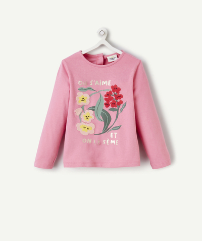 CategoryModel (8824896422030@11)  - T-SHIRT MET LANGE MOUWEN VOOR BABYMEISJES IN ROZE BIOKATOEN MET GEBORDUURDE BLOEMEN