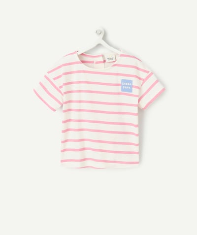 CategoryModel (8824928960654@266)  - T-SHIRT BÉBÉ FILLE EN COTON BIO RAYÉ ROSE AVEC PATCH BLEU