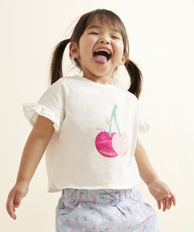 CategoryModel (8821752332430@743)  - T-shirt met korte mouwen en animatie in wit biologisch katoen voor babymeisjes
