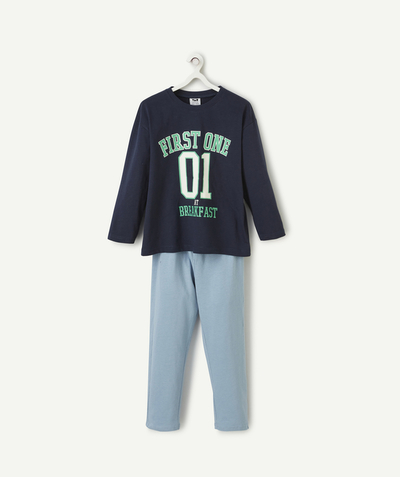 CategoryModel (8826403881102@256)  - PYJAMA MET LANGE MOUWEN VOOR JONGENS IN BLAUW BIOKATOEN MET CAMPUSTHEMA