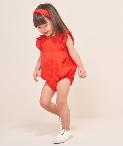 CategoryModel (8821754495118@117)  - barboteuse bébé fille en coton bio rouge avec turban assorti