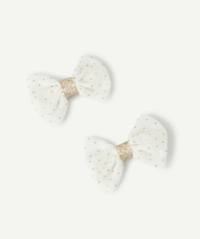 CategoryModel (8826175422606@414)  - SET VAN 2 HAARCLIPS VOOR MEISJES MET WITTE STRIKJES EN GOUDEN STIPPEN