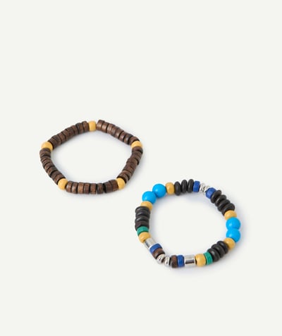 CategoryModel (8821762654350@17)  - lot de 2 bracelets garçon en perles marron et colorées
