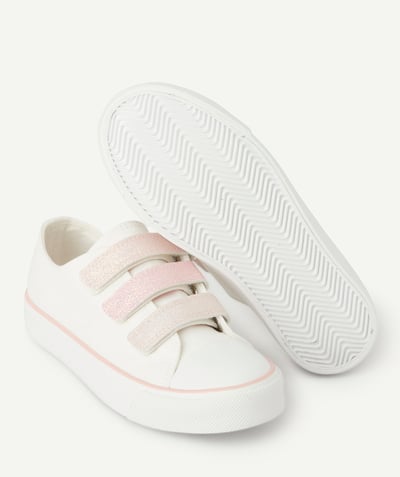 CategoryModel (8821759082638@225)  - witte meisjesschoenen met klittenband en roze lovertjes