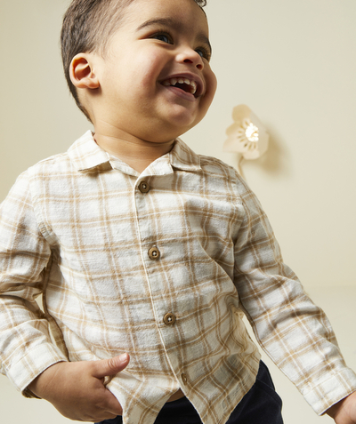 CategoryModel (8821754953870@332)  - chemise bébé garçon en coton écru imprimé à carreaux beiges