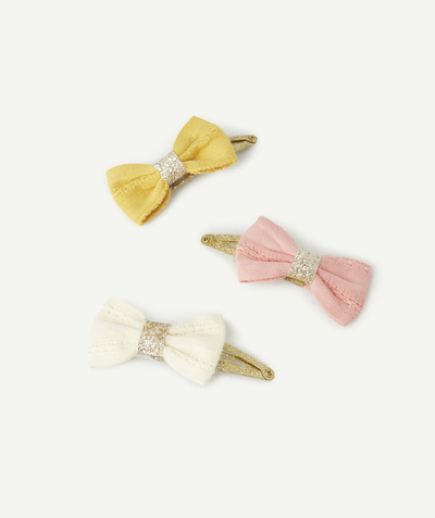 CategoryModel (8826174374030@297)  - LOT DE 3 BARRETTES BÉBÉ FILLE AVEC NOEUDS ROSE JAUNE ET BLANC