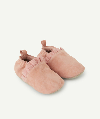 CategoryModel (8825487818894@245)  - CHAUSSONS EN CUIR BÉBÉ FILLE ROSES AVEC DÉTAILS VOLANTÉS