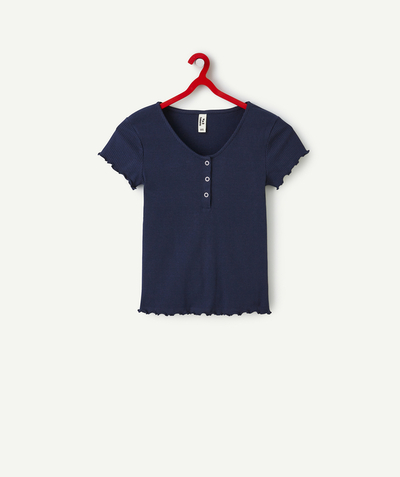 CategoryModel (8826108903566@9)  - T-SHIRT MANCHES COURTES FILLE EN COTON BIO BLEU MARINE CÔTELÉ