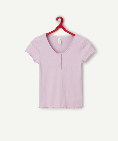 CategoryModel (8824535842958@18)  - t-shirt manches courtes fille côtelé en coton bio violet