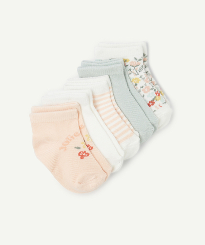 CategoryModel (8821753282702@169)  - lot de 5 paires de socquettes bébé fille rose et bleu thème fleurs