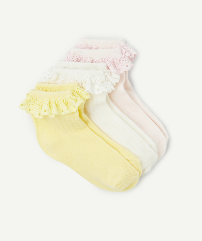 CategoryModel (8821759508622@1735)  - lot de 3 paires de socquettes fille rose et jaune avec volants brodés