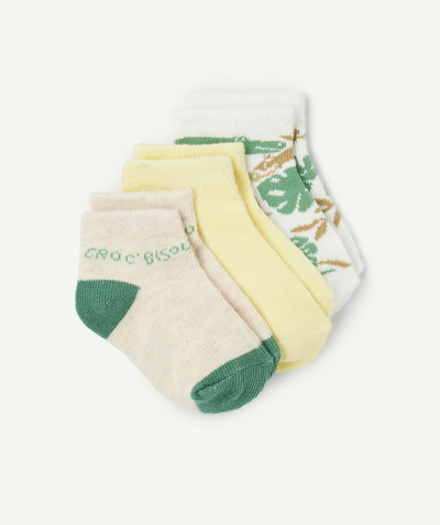 CategoryModel (8821755773070@97)  - lot de 3 paires de socquettes bébé garçon jaune et vert thème savane