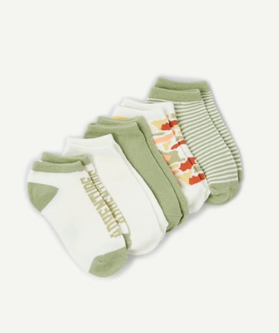 CategoryModel (8821762490510@778)  - lot de 5 paires de socquettes garçon vert et blanc avec imprimés