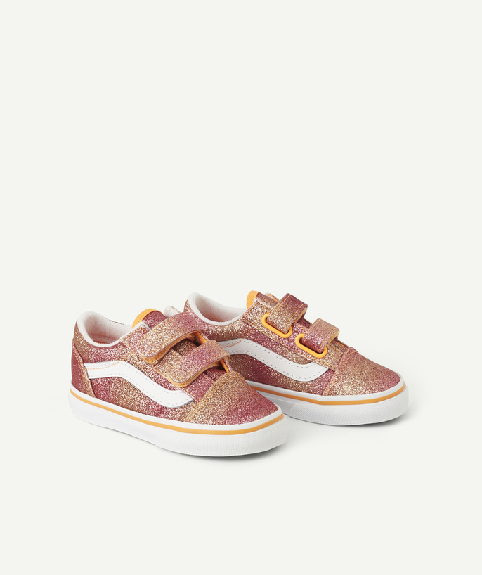   - baby old skool oranje glitter sportschoenen met klittenbandsluiting