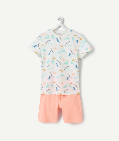 CategoryModel (8821762556046@1125)  - pyjama garçon en fibre recyclées orange fluo et blanc imprimé dinosaures