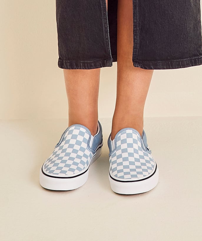   - chaussures classic slip-on ado imprimé checkerboard bleu ciel