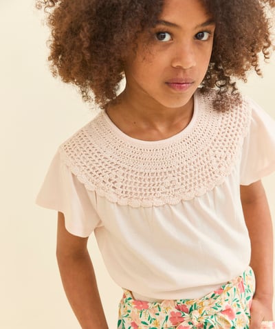 CategoryModel (8824371871886@652)  - t-shirt manches courtes fille en coton bio rose avec crochet