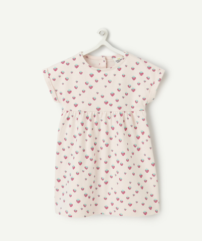 CategoryModel (8824535744654@124)  - Gebreide jurk in roze biokatoen met aardbeienprint voor babymeisjes