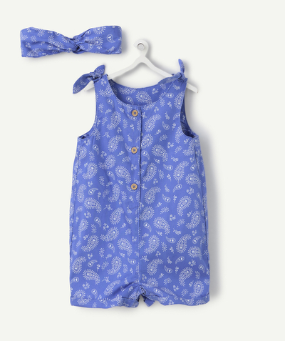 CategoryModel (8821752004750@3043)  - Overall en tulband voor babymeisjes in blauwe viscose met kasjmierprint
