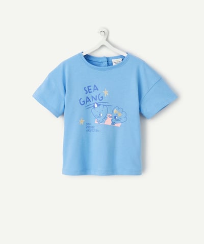 CategoryModel (8821752004750@3043)  - t-shirt bébé fille en coton bio bleu avec motifs coquillages et étoiles pailletées