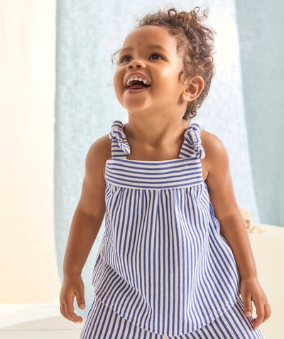 CategoryModel (8821752332430@743)  - top bébé fille en fibres recycées écru et tricot côtelé à rayures bleues