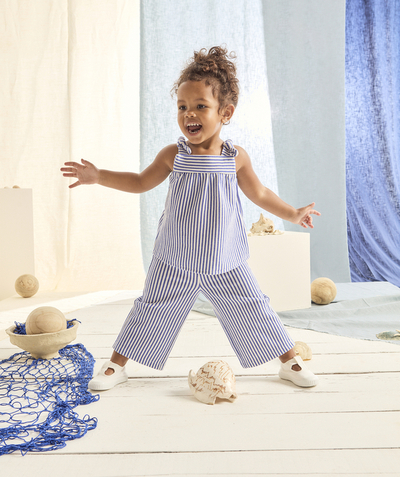 CategoryModel (8821752004750@3043)  - pantalon large bébé fille en fibres recyclées écru et tricot côtelé à rayures bleues