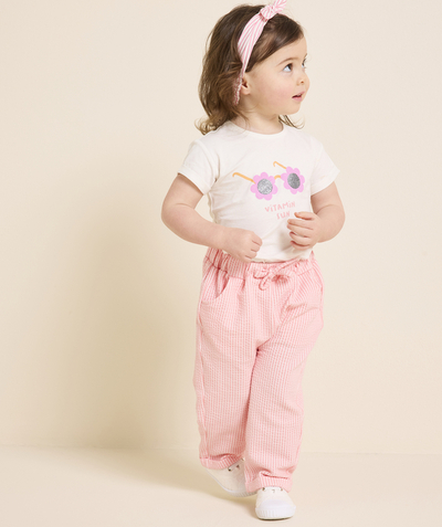 CategoryModel (8821752496270@1370)  - rechte broek voor babymeisjes in reliëfmateriaal met roze strepen