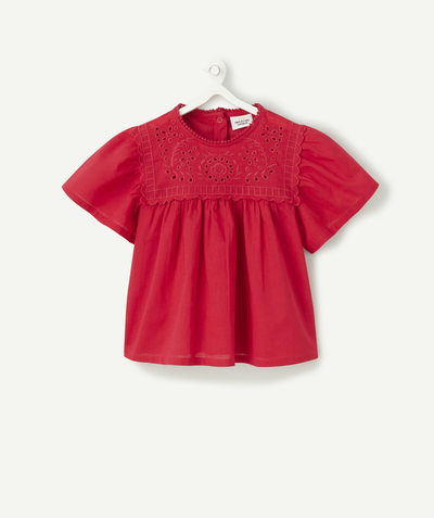 CategoryModel (8823454335118@93)  - chemise manche courte bébé fille rouge broderies anglaises