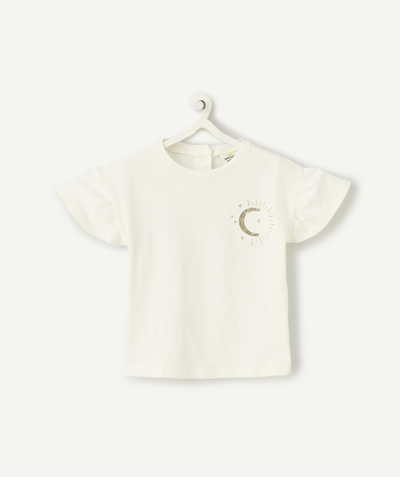 CategoryModel (8821752332430@743)  - T-shirt met korte mouwen voor babymeisjes in ecru biologisch katoen met gouden paillettenmaan