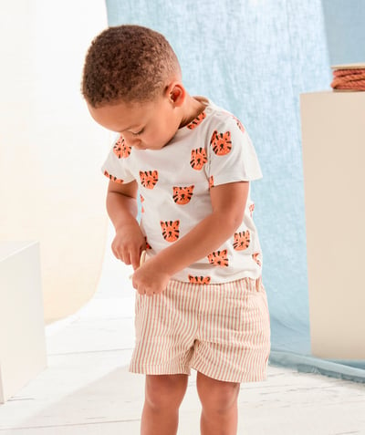 CategoryModel (8824240767118@45)  - T-shirt voor babyjongens in wit biokatoen met oranje tijgerprint