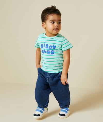 CategoryModel (8821758034062@674)  - t-shirt bébé garçon en coton bio vert à rayures thème bisous